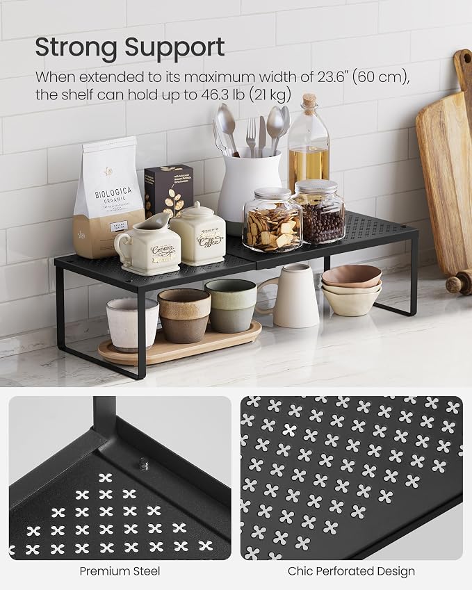 SONGMICS Set of 2 Expandable Pantry Kitchen Organizers, Adjustable Spice Rack - Image 4