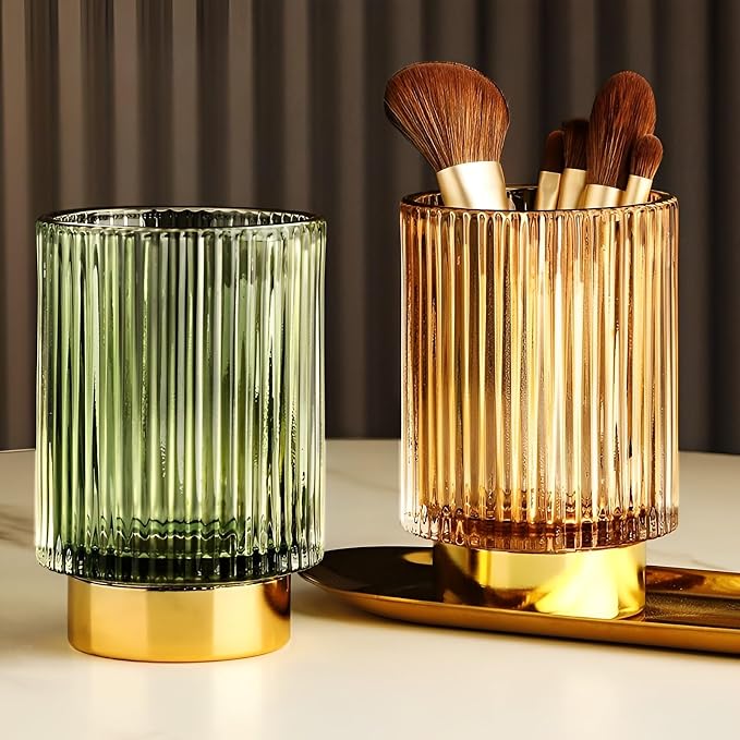 Makeup Brush Holder Organizer, Heavy Crystal Glass Brush Storage Holder - Image 6