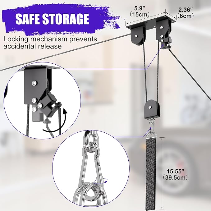 2 Pack Bike Hoist, Heavy Duty Ebike Lift Pulley System - Image 3