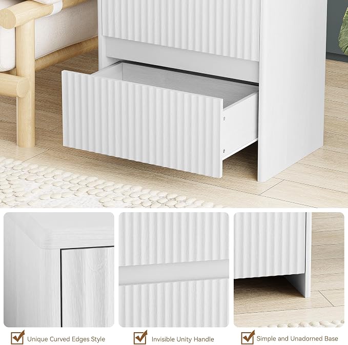 White Nightstand Set of 2, Modern Night Stand - Image 4