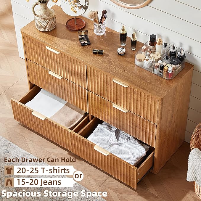 LEYAOYAO Fluted 6 Drawers Dresser, Curved Profile Design, Dresser TV Stand - Image 6