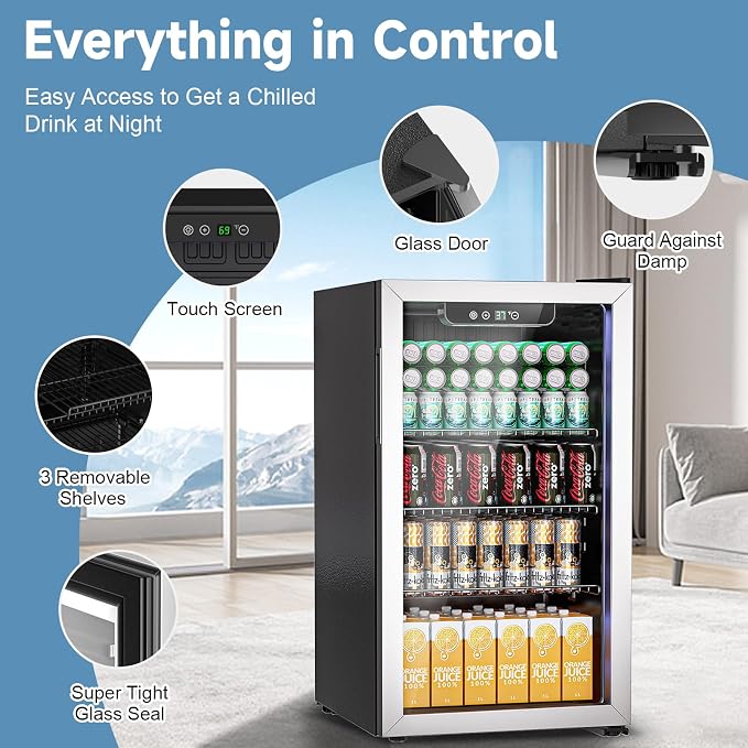3.1 Cu.ft Beverage Refrigerator Cooler, 110 Can Mini Fridge - Image 3
