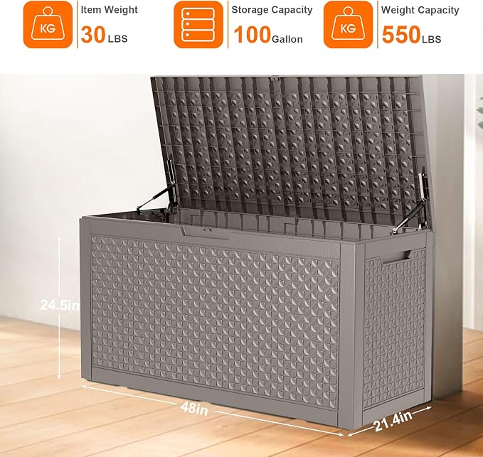 100 Gallon Resin Deck Box, Lockable Outdoor Storage Box - Image 2