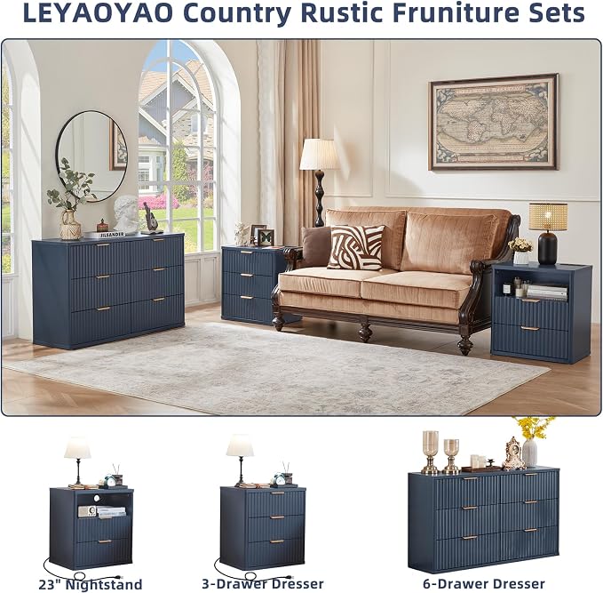 LEYAOYAO Fluted 6 Drawers Dresser Set of 2, Curved Profile Design, Dresser TV - Image 4