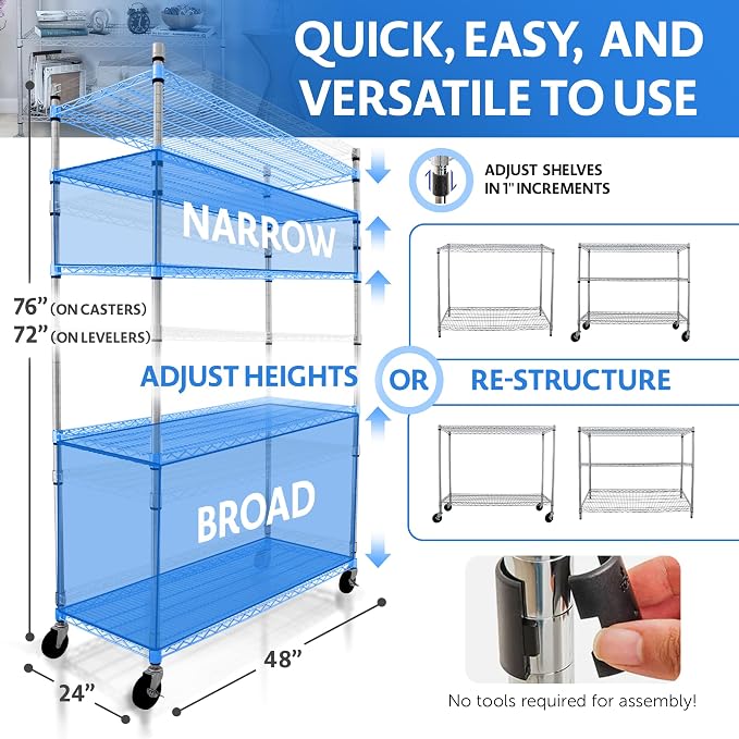 4000 LBS Heavy Duty Metal Shelving Unit – 36x18x76 NSF 5-Tier Wire Rack - Image 6