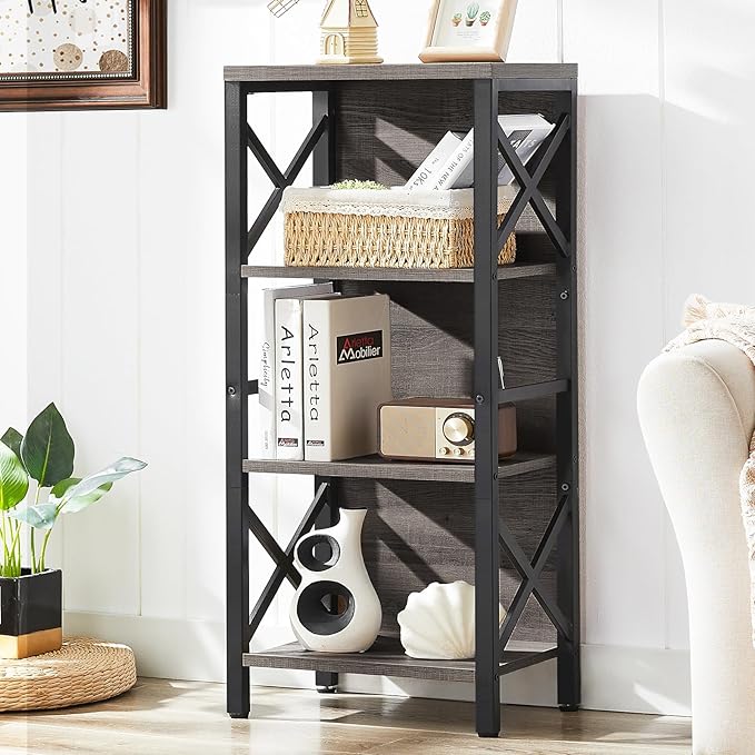 Small Bookshelf, 4 Tier Industrial Bookcase by MNEETRUNG