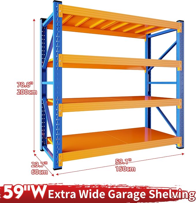 5000LBS Heavy Duty Garage Shelving 59" W Garage Storage Shelves 4-Tier Metal - Image 3