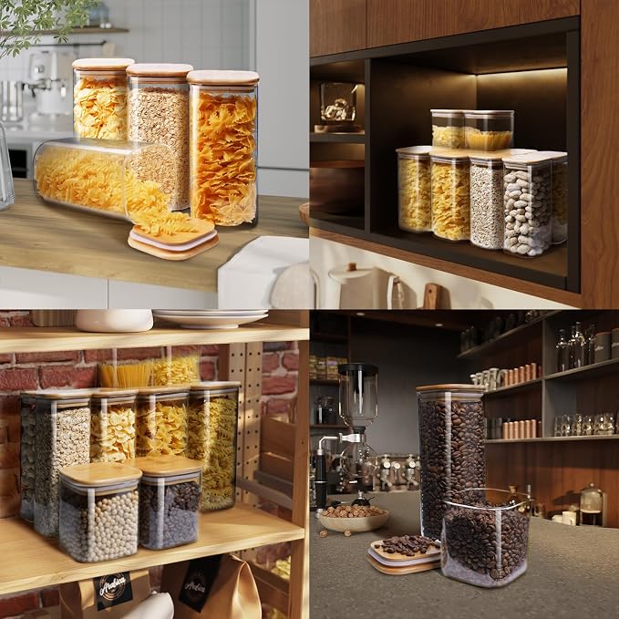 Square Glass Jars with Bamboo Lids 53 FL OZ, Glass Canisters with Airtight Lid - Image 6
