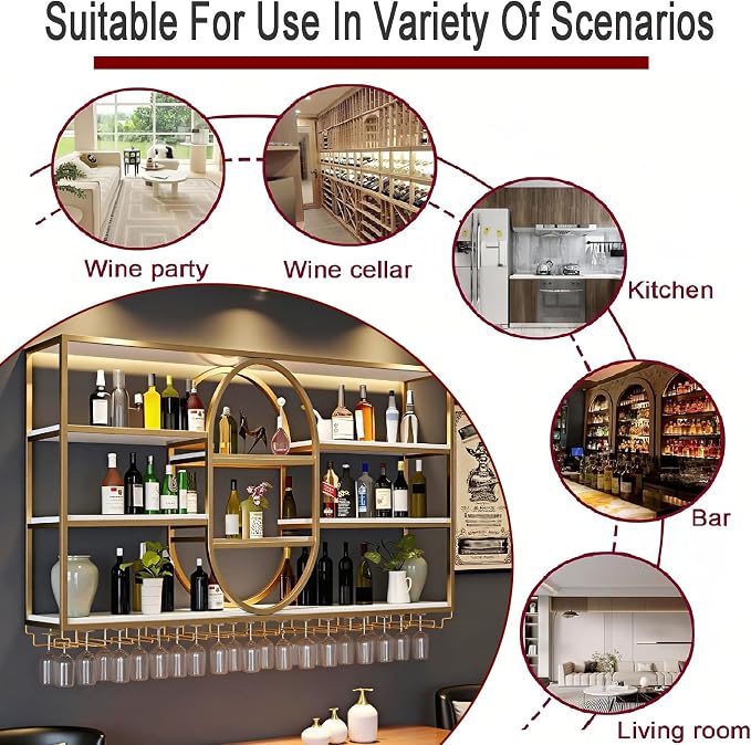 63IN Large Wall Mount Wine Rack, Metal 4 Tier Hanging Bottle Holder - Image 7