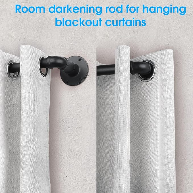 Black Industrial Curtain Rod, 30-168 Inch, Window Treatment Single Rods - Image 2