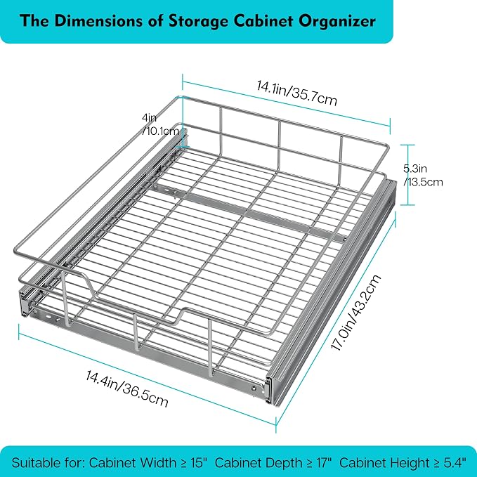 Pull Out Cabinet Organizer 14" W X 17" D, Slide Out Drawers - Image 2