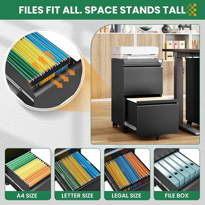 2 Drawer Locking Under Desk Metal Storage Cabinet on Wheels - Image 7