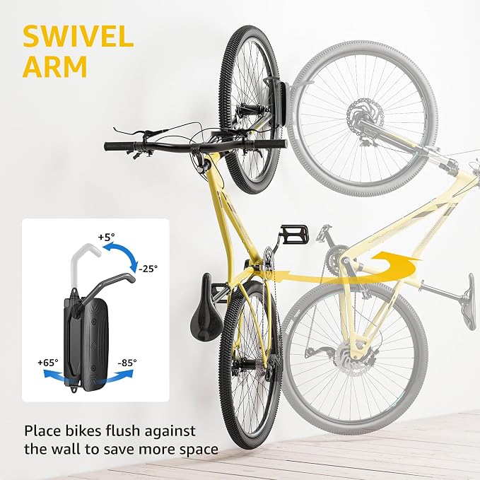 monTEK Swivel Bike Wall Mount – Garage Bike Hanger & Space-Saving Vertical Bike - Image 2