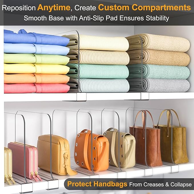 Purse Organizer for Closet Shelf Dividers: 8" Tall X 12" Deep, Acrylic Clear - Image 2