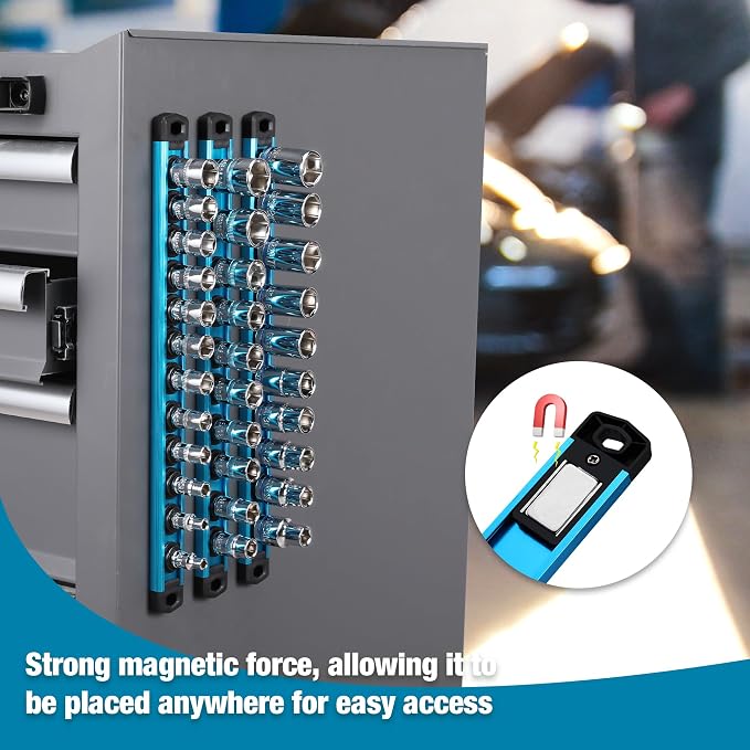 WORKPRO Magnetic Socket Organizer, 3/8-Inch Drive Aluminum Alloy Socket Rail - Image 3
