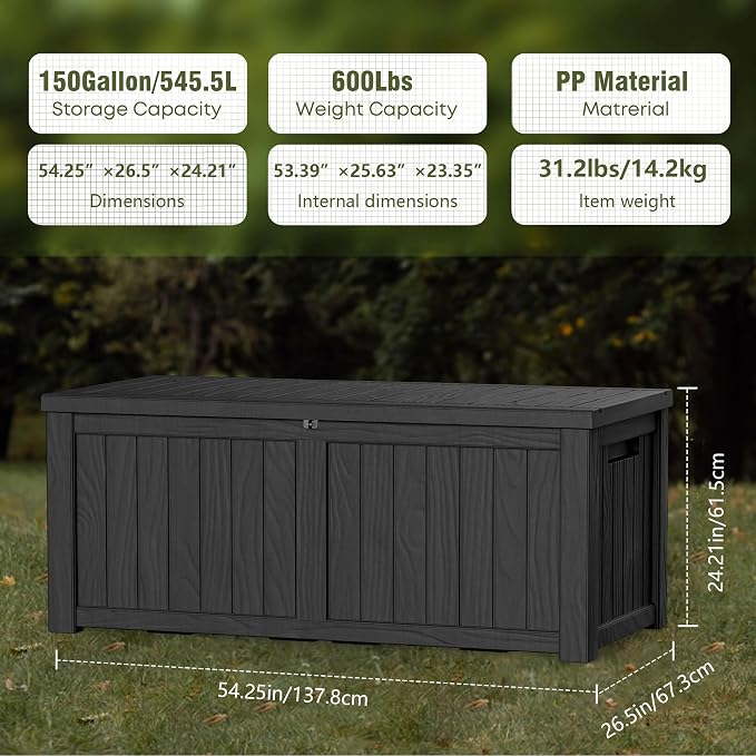 150 Gallon Deck Box, Resin Outdoor Indoor Waterproof Storage Box, Lockable - Image 2