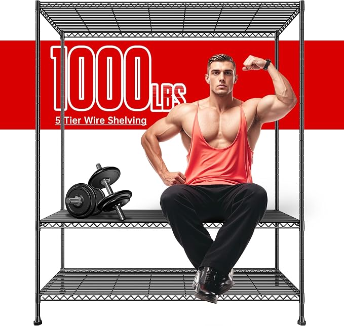 REIBII 45.8''W Steel Wire Shelving Unit, 5 Tier Adjustable Metal Storage Shelves - Image 4