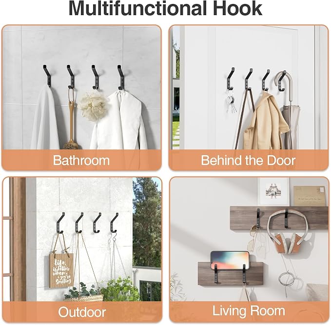 10-Pack Coat Hook for Hanging, Stainless Wall Hooks for Towel, Wall Mounted - Image 7