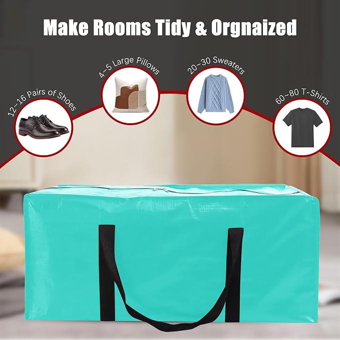 Extra Large Moving Bags with Zippers & Carrying Handles, Heavy-Duty Storage Tote - Image 5