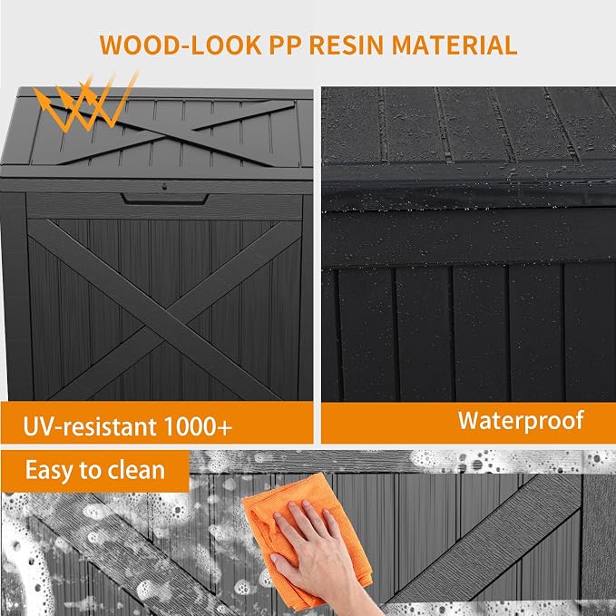 32 Gallon Resin Deck Box, Lockable Outdoor Storage Box - Image 5