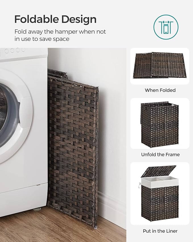 SONGMICS Laundry Hamper with Lid, 90L Clothes Hamper with 2 Removable Liner Bags - Image 8