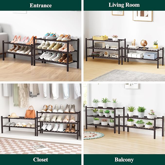 Smiry Bamboo Shoe Rack for Closet, 5 Tier Wooden Stackable Shoe Organizer - Image 7