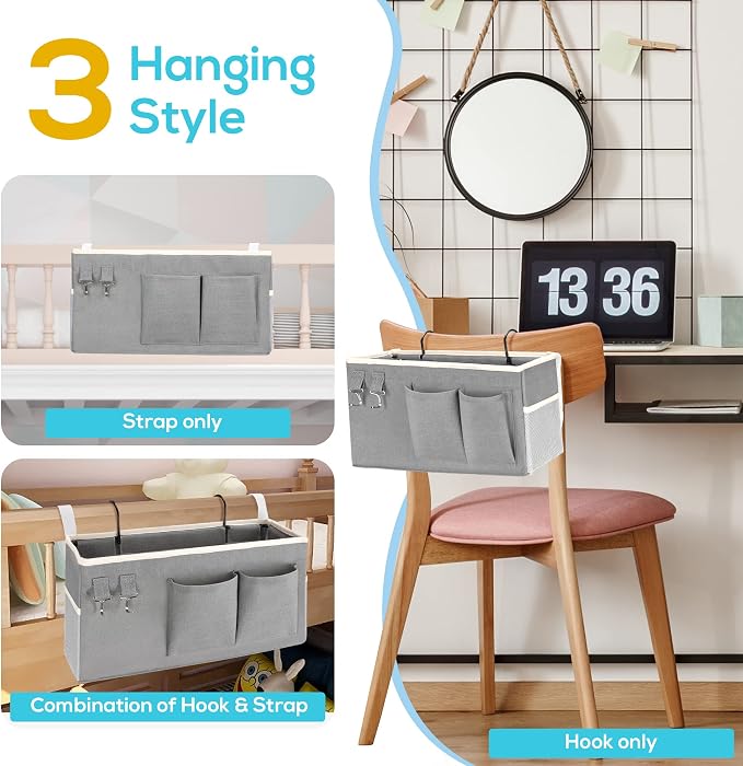 2pcs Bedside Caddy Hanging Storage Bag, Water Cup Holders, Organizer Baskets - Image 4