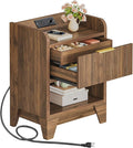HOOBRO Fluted Nightstand with Charging Station, End Table with Hidden Drawer by HOOBRO