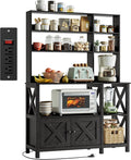 IRONCK Bakers Rack with Power Outlet, 45in Wide Coffee Bar Cabinet with Storage by IRONCK