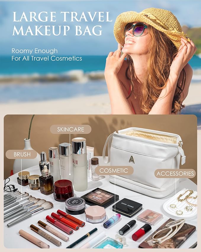 Gifts for College Girls-Initial Makeup Bag, Personalized Double Layer Cosmetic - Image 2