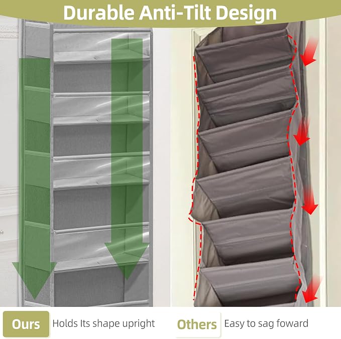 Over Door Organizer with 6 Extra Large Pockets 12 Side Pockets, Sturdy Closet - Image 4