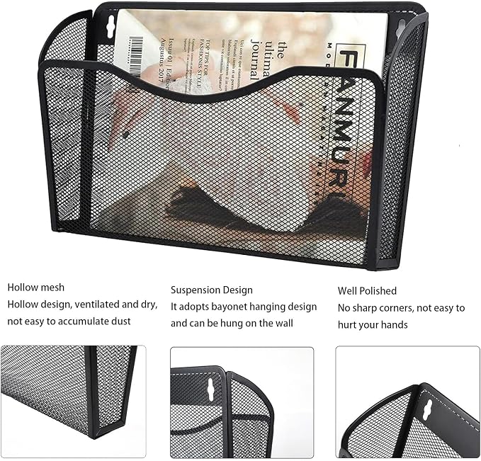 6 Pack Wall File Organizer, Mesh Hanging Metal Vertical Wall Mounted File Holder - Image 3