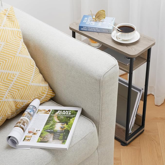 Vintage Narrow Side Table with Storage Shelf, 3 Tier Slim End Table Modern Sofa - Image 6