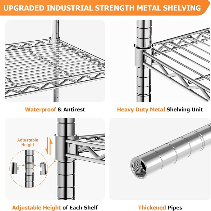 Storage Shelves Heavy Duty, 5-Tier Adjustable Metal Industrial Utility Shelf - Image 7