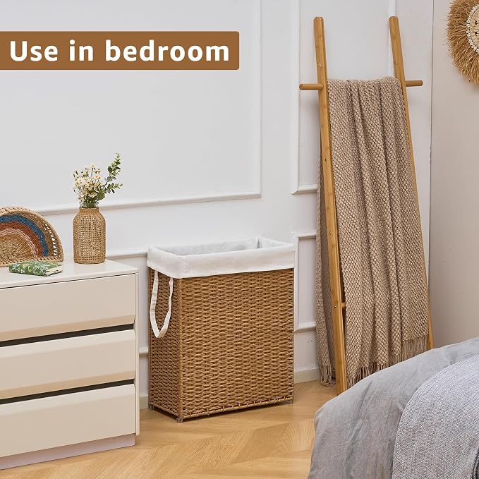 Slim Wicker Laundry Hamper, 75L Handwoven Rattan Basket - Image 2