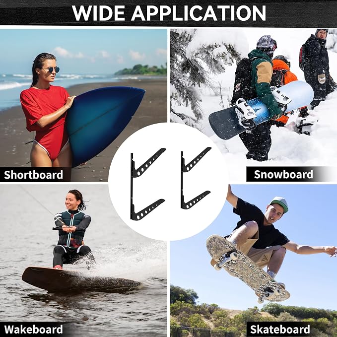 2 Board Surf Rack Wall Mount for Surfboard, Snowboard Storage Adjustable Wall - Image 6