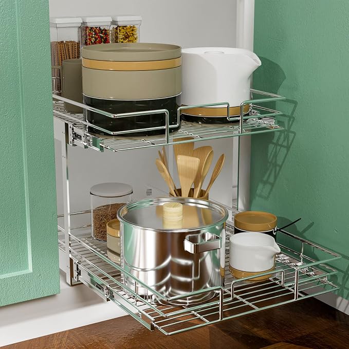 LOVMOR 2 Tier Individual Pull Out Cabinet Organizer 10½" W x 21½" D, Slide Out - Image 5