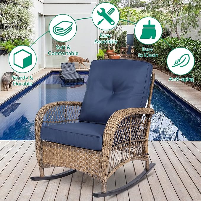 VIVIJASON Outdoor Wicker Rocking Chair, Patio Rattan Rocker Chair - Image 5
