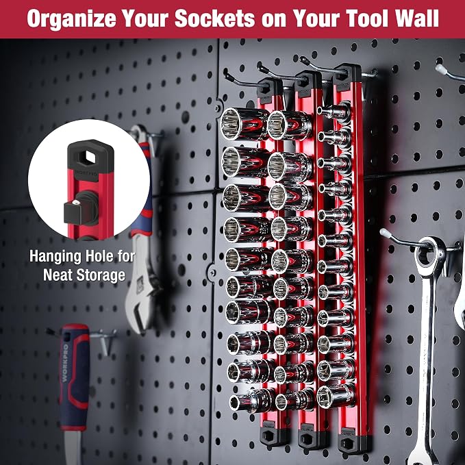 WORKPRO Magnetic Socket Organizer, 1/4-Inch Drive Aluminum Alloy Socket Rail - Image 7