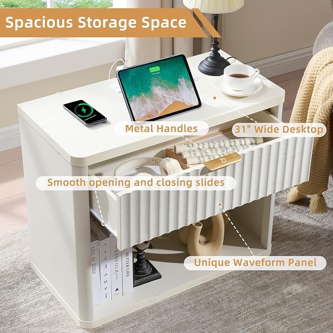 LEYAOYAO 31" Wide Fluted Nightstand Set of 2 - Image 8