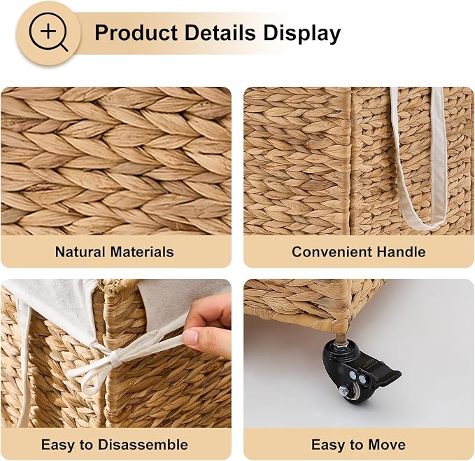 Rolling Laundry Hamper with Lid and Wheels, Slim Laundry Basket with Removable - Image 9