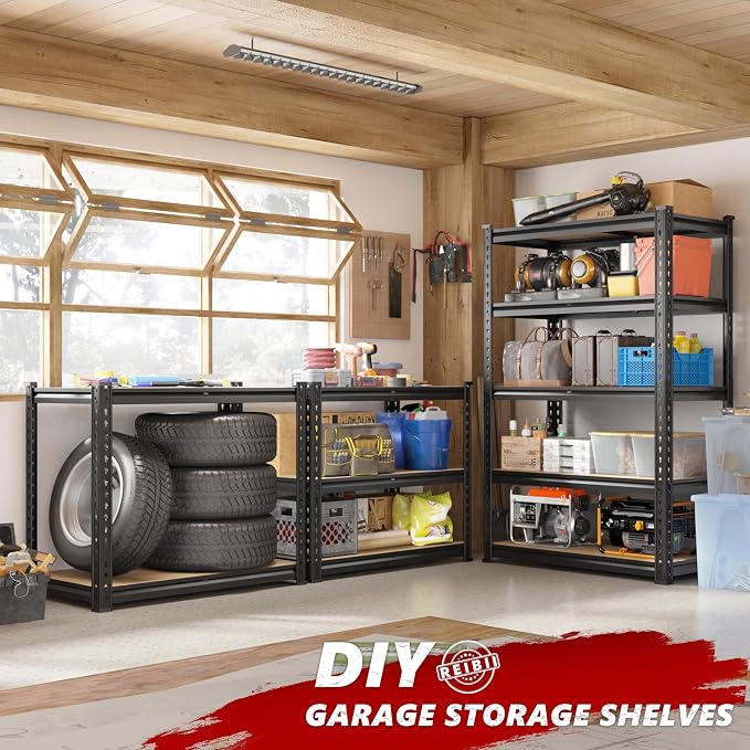REIBII 2020LBS Garage Shelving Heavy Duty 5 Tier Storage Shelves Adjustable - Image 6