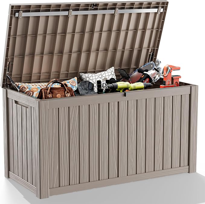 180 Gallon Large Deck Box, Resin Outdoor Storage Box by OutdoorLivingPerfected