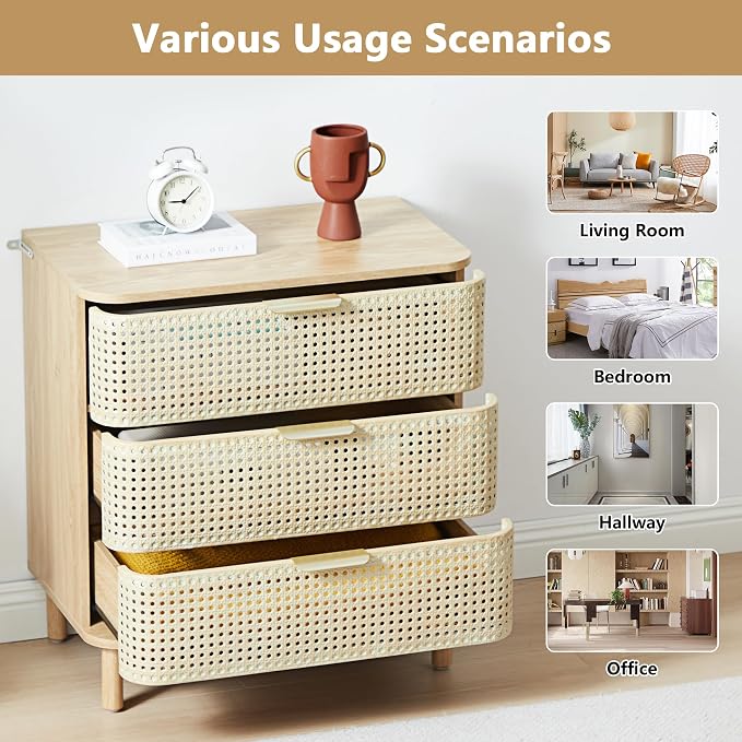 ORRD 3 Drawer Dresser, Modern Iron Rattan Cabinet Dresser - Image 5