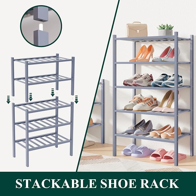 Smiry Bamboo Shoe Rack for Closet, 4 Tier Small Wooden Stackable Shoe Organizer - Image 7