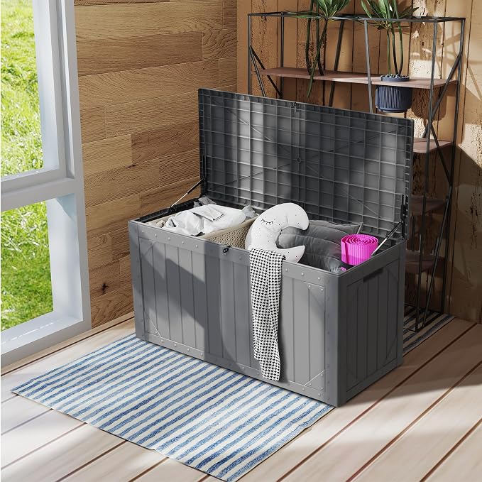 100 Gallon Resin Deck Box, Waterproof Outdoor Storage Box - Image 2