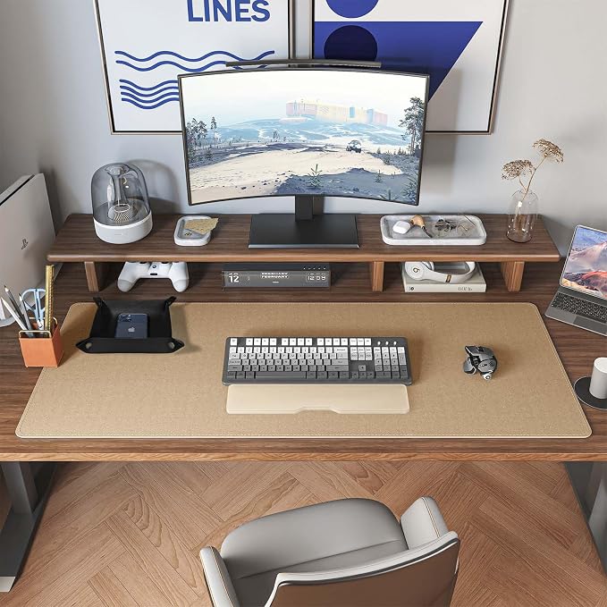 DAWNTREES Dual Sided Desk Mat, Leather Desk Pad, 47.2''x15.8'', Cork Desk Mat - Image 7