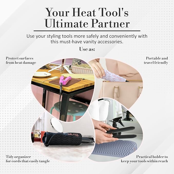 Vanity Accessories Heat Resistant Mat – Silicone Flat Iron & Curling Iron Holder - Image 9