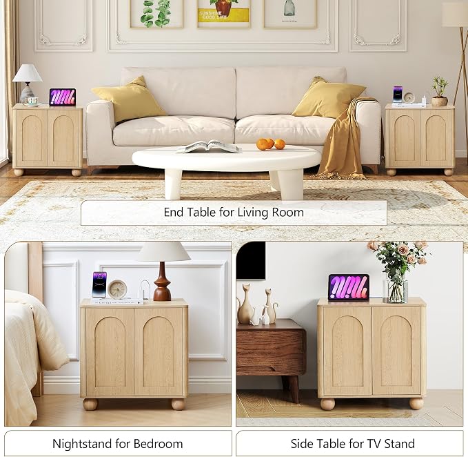 Bed Side Table Set of 2 with Charging Station, Mid Century Modern Nightstand - Image 7
