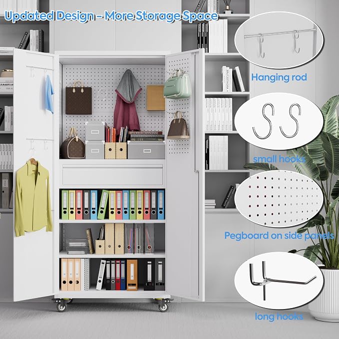 Metal Garage Cabinet with Wheels, Office Assembly Required - Image 7